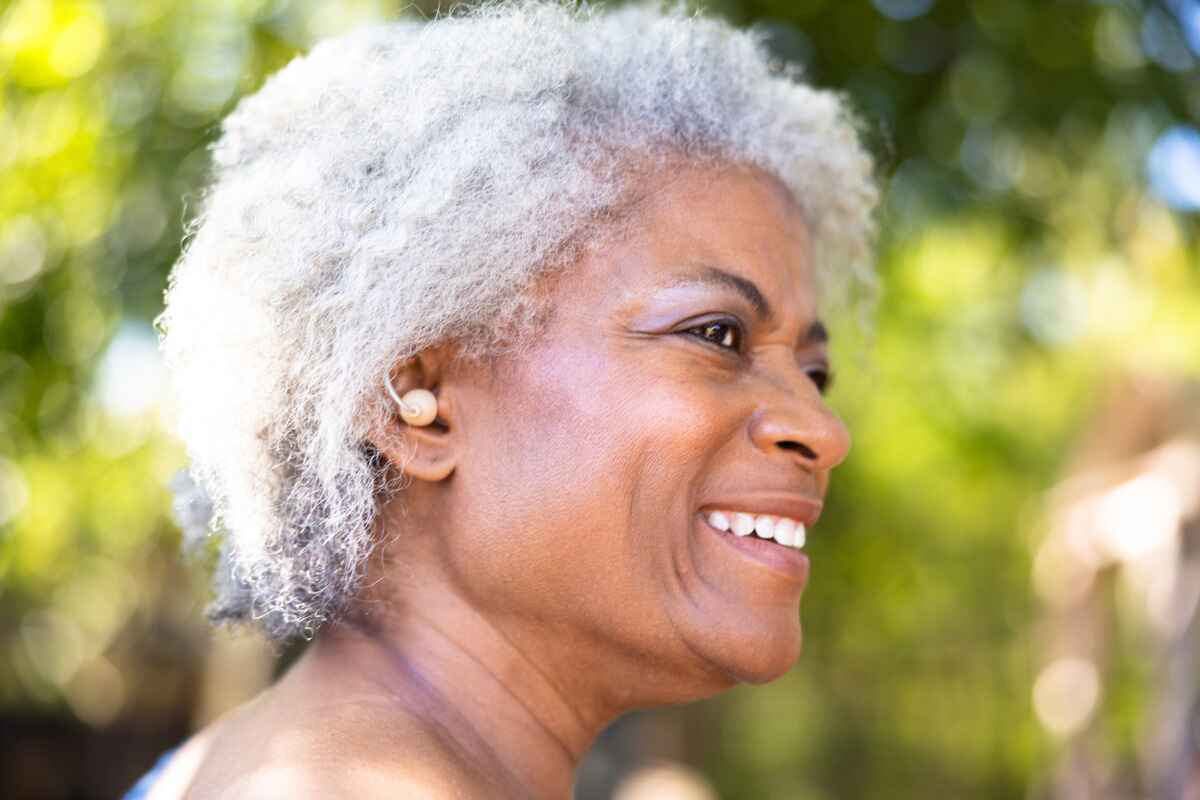 Senior woman wearing hearing aids